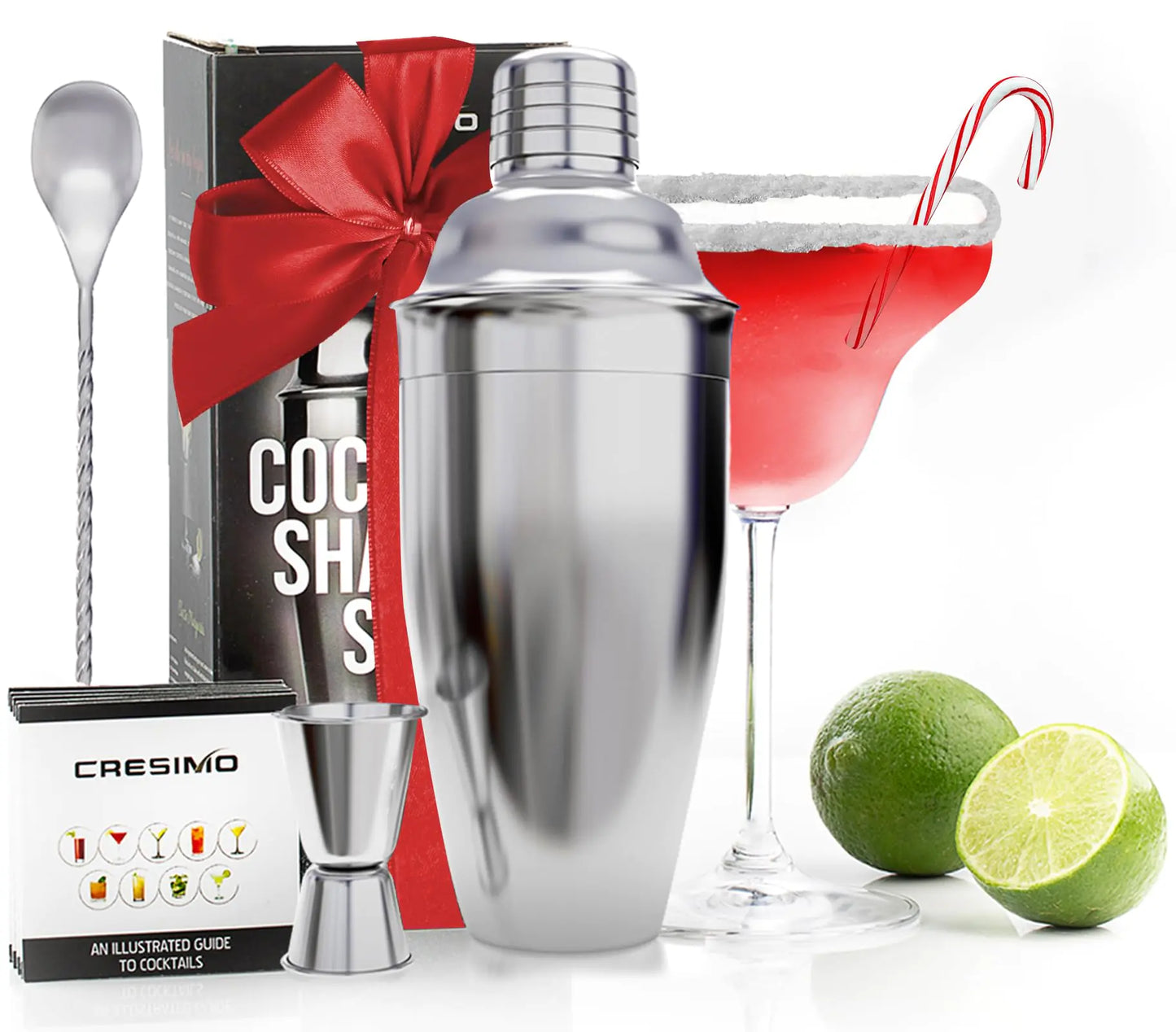 24oz Cocktail Shaker Set with Bar Accessories for Home Bar Shaker Set - Martini Shaker Jigger Drink Shaker Mixer Spoon - Alcohol Shaker Bartender Gift - Bartending Kit Essential for Home - Cresimo