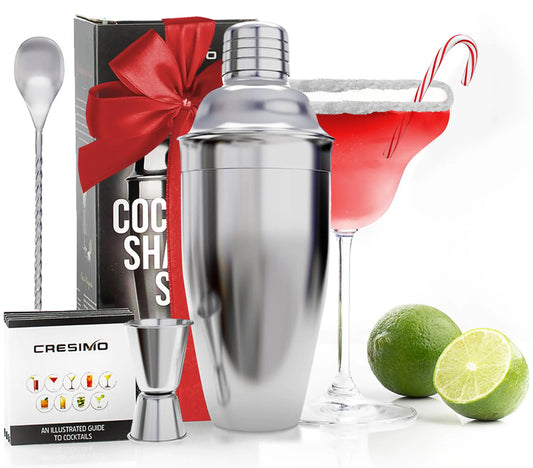 24oz Cocktail Shaker Set with Bar Accessories for Home Bar Shaker Set - Martini Shaker Jigger Drink Shaker Mixer Spoon - Alcohol Shaker Bartender Gift - Bartending Kit Essential for Home - Cresimo